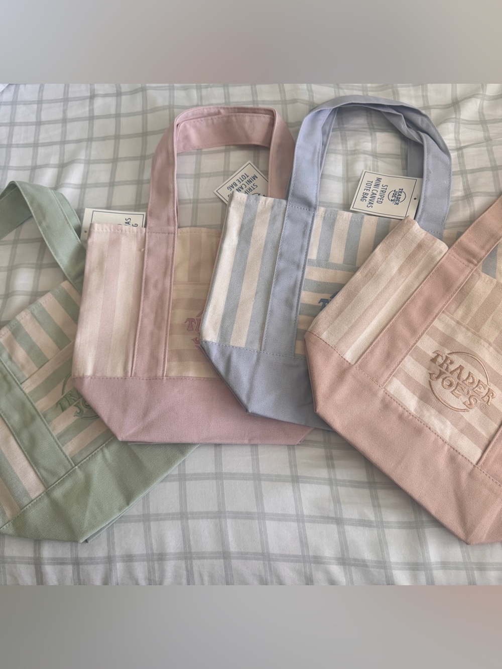 🆕💙💕🤎💚 All 4 Colors Trader Joes Summer Striped Canvas Mini Tote Bag